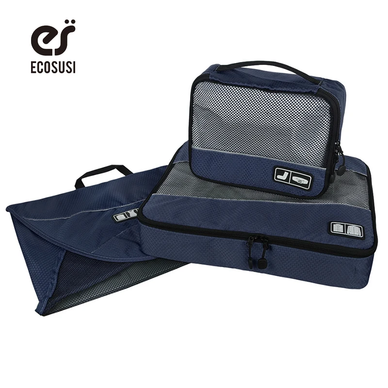 

ECOSUSI Nylon Packing Travel Accessories System - 3 Piece men's Weekend travel Set Shirt Folding bag