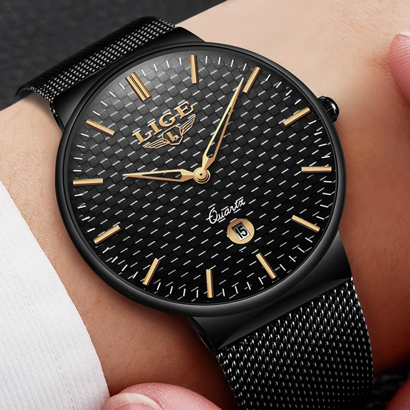

LIGE Fashion Casual Mens Watches Top Brand Luxury Sport Quartz Watch Men Steel Mesh Date Waterproof Wristwatch Relogio Masculino