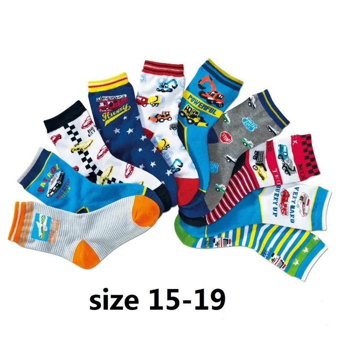 Популярные детские осенне-зимние носки, хлопковые носки для мальчиков с рисунком машины, носки для девочек 3-16 лет, 10 пар - Цвет: size  15  19