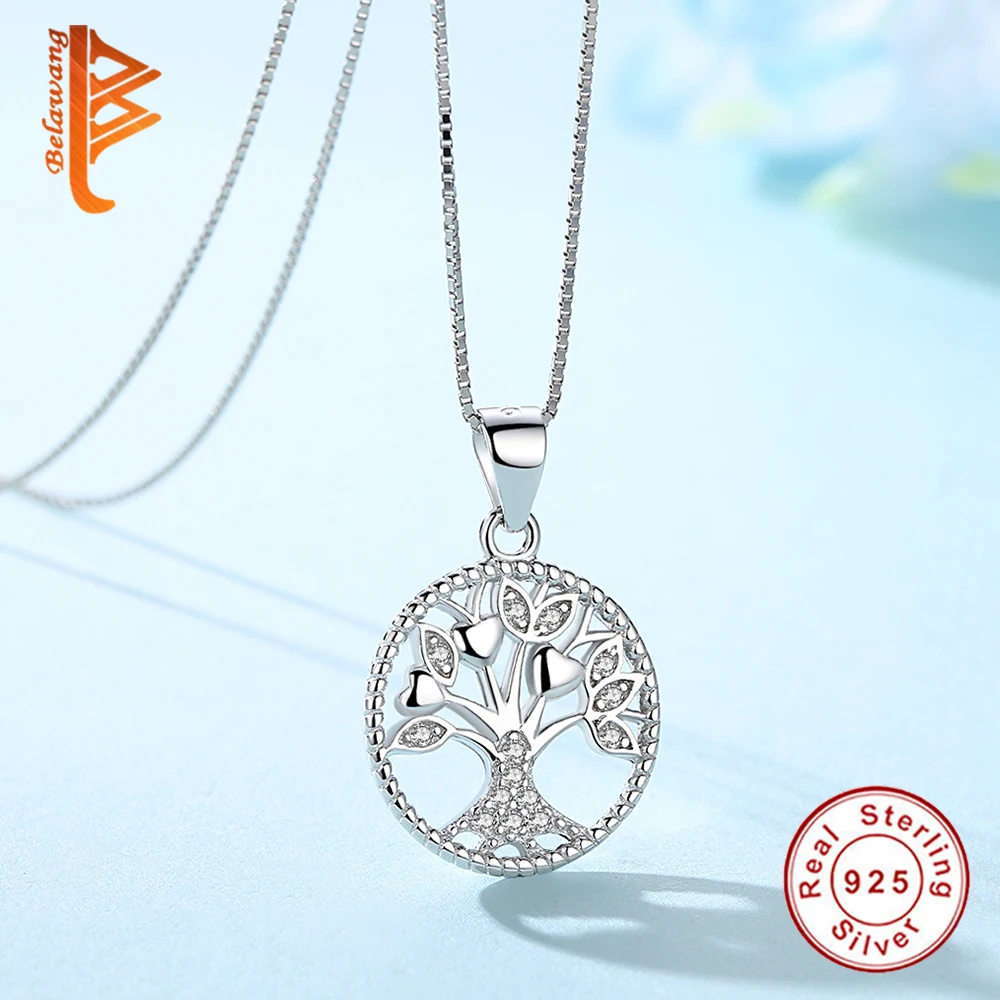 Necklaces for Women Tree of Life Silver Pendant Necklace 925 Round Tree of Life Crystal