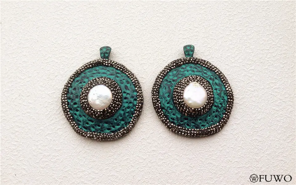Blue Green Patina Bronze Pearl Pendant 7
