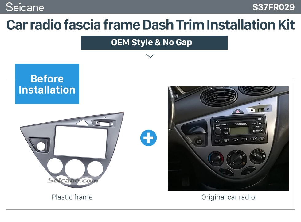 Seicane Silver Double Din Car Radio Fascia for 2006 Ford Fiesta Focus European LHD Audio Frame DVD Player Dash Mount