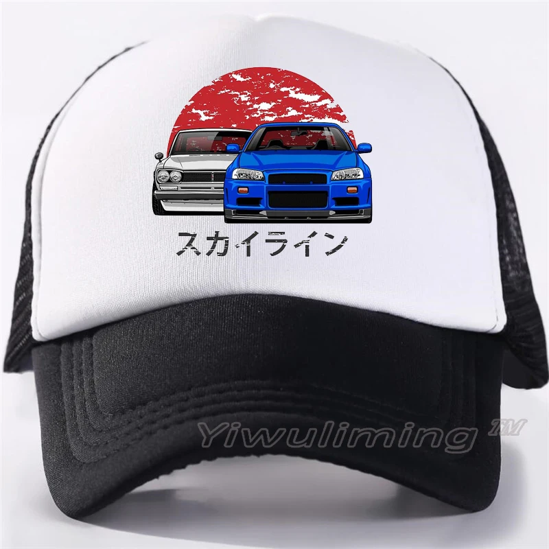 Новые летние кепки дальнобойщика Nissan Skyline R34 крутые Летние черные взрослые крутые бейсбольные сетчатые кепки дальнобойщика кепки для мужчин регулируемые