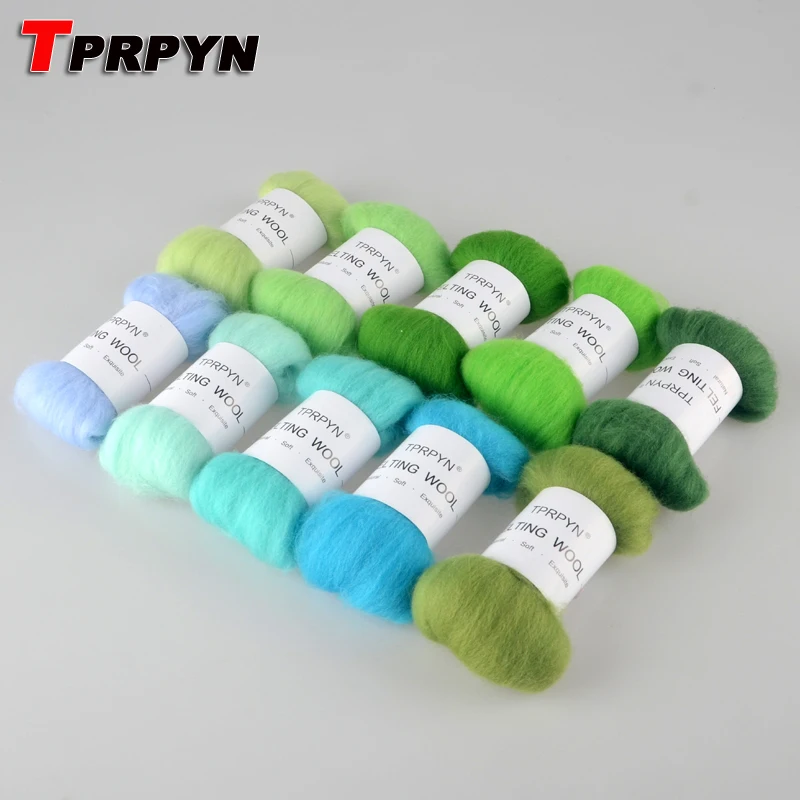 

TPRPYN 10Pcs/Set DIY Needle felt 66s wool felt poke fun soft feeling Wool Tops Roving DIY Spin green monster series 10g/pc N8041