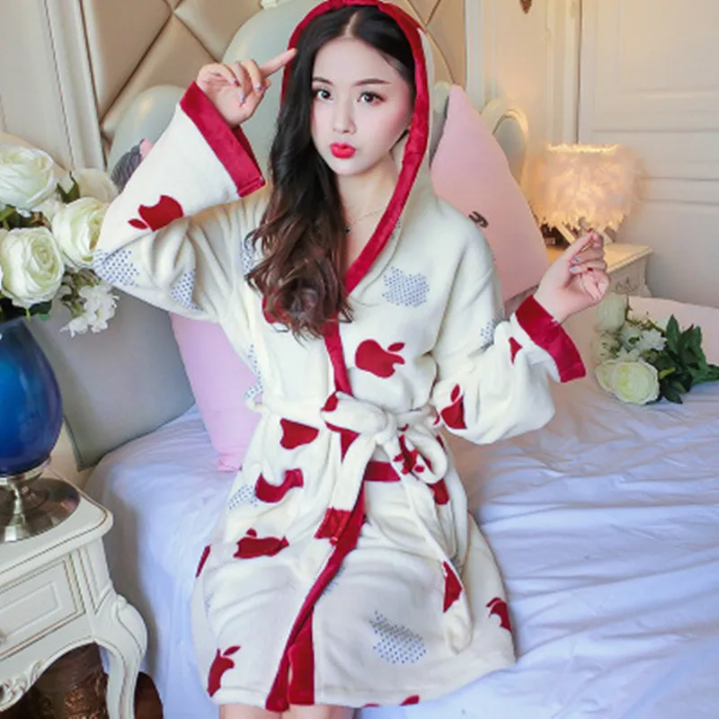 Женский халат, кимоно, худи, одежда для сна, плащ, кафтан, стежка, фланелевый Халат, длинный рукав, с принтом, сексуальный, Цветочный, теплый, большой размер, Пижама - Цвет: Hoodie Robe 2