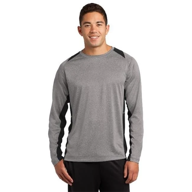 Sport-Tek ST361LS Mens Long Sleeve Heather Colorblock Contender Tees Vintage Heather & Black - Small