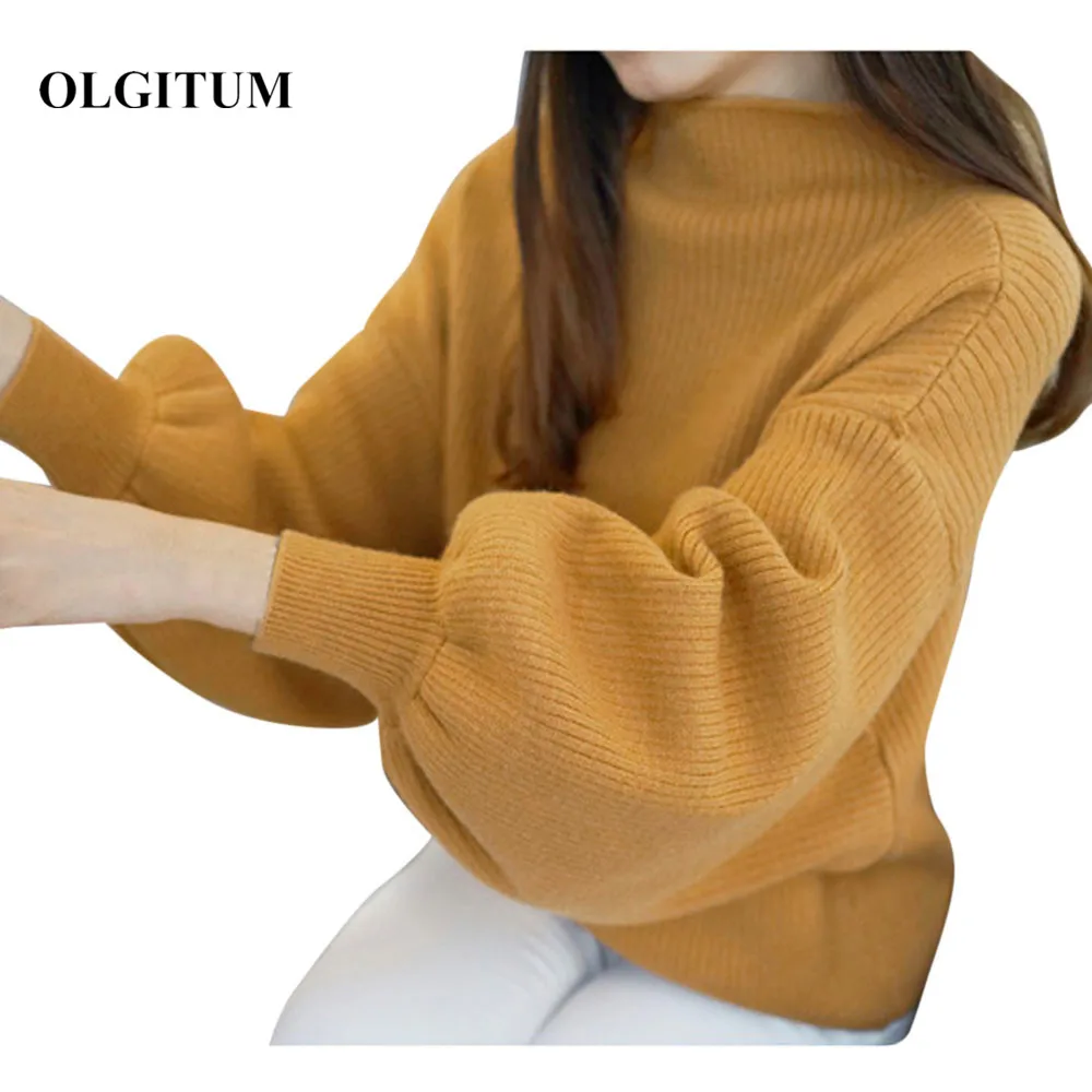 

2019 Winter Women Sweaters Warm Turtleneck Batwing Sleeve Pullovers Loose Knitted Sweaters Female Jumper Tops