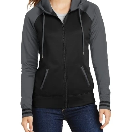 Sport-Tek LST236 Ladies Sport-Wick Varsity Fleece Full-Zip Hooded Jacket Black & Dark Smoke Grey - Medium (1)