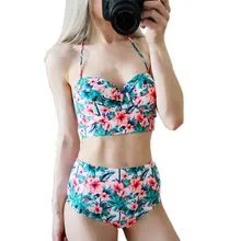 Высокая Талия два купальник 2017 Sexy цветочные бикини бразильский пуш-ап купальники купальный костюм Майо де бейн большой размер XXL