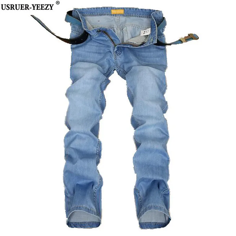 

USRUER-YEEZY New Jeans Men Winter Jean High Quality Brand Men's Trousers Big Size Male Pants Fashion Jean Robin Pants Light Blue