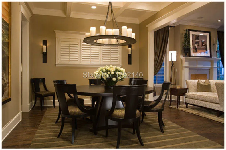 scene Beautiful circular LED chandeliers Diameter, candlesticks shape. 8 E27 E14 bulbs base, 1 spotlight. Iron lamp, glass shade, retro style. Haomer