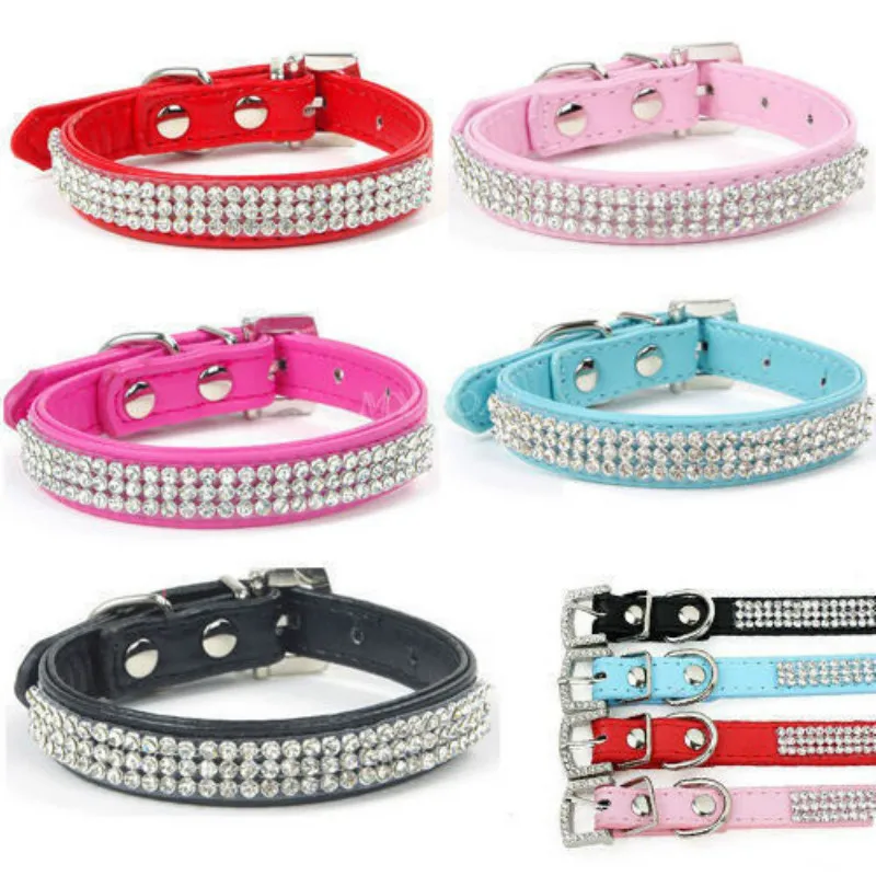Bling Rhinestone Leather Crystal Diamond Puppy Collar Pet Dog Collars