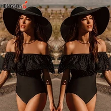 Сексуальный купальный костюм с открытыми плечами женский цельный купальный костюм женский купальный костюм гофрированное платье Монокини купальная одежда кружевные бикини