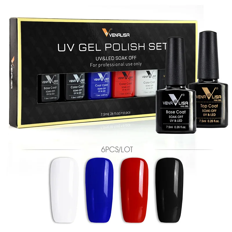 6pcs*7.5ml VENALISA Gel Polish Set Base Coat NoWipe Top Soak off UV LED Gel Lacquer Nail Art Manicure Enamel Nail Varnish