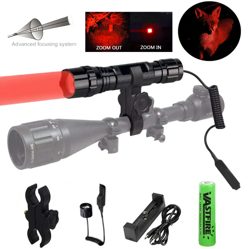 

300 Yard Portable Ultra Bright Handheld red light LED Flashlight Zoomable Adjustable Focus Outdoor Water Resistant Torch