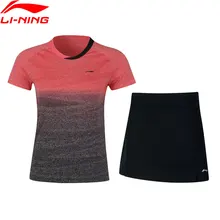 Li-Ning женские комплекты для соревнований по бадминтону, футболки+ юбки, костюмы, дышащий профессиональный спортивный комплект с подкладкой, AATN018 WAT1166