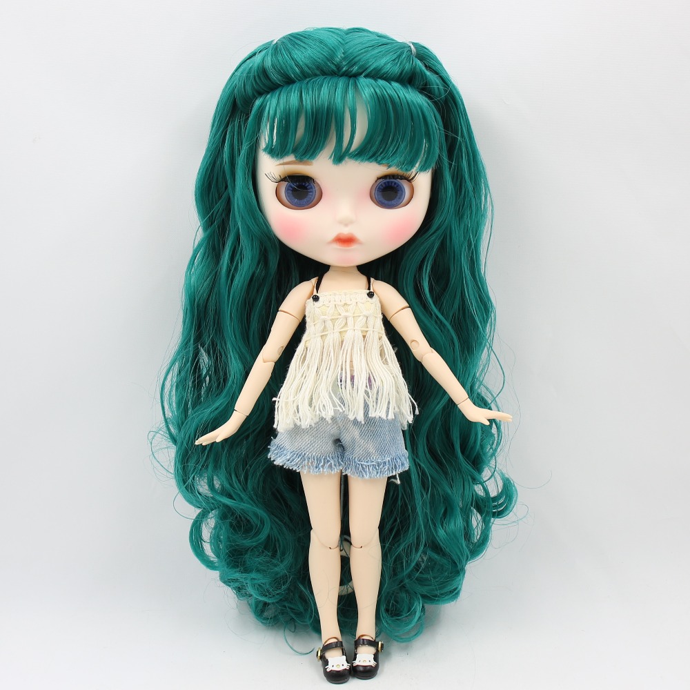 Neo Blythe Muñeca con cabello verde, piel blanca, cara mate y