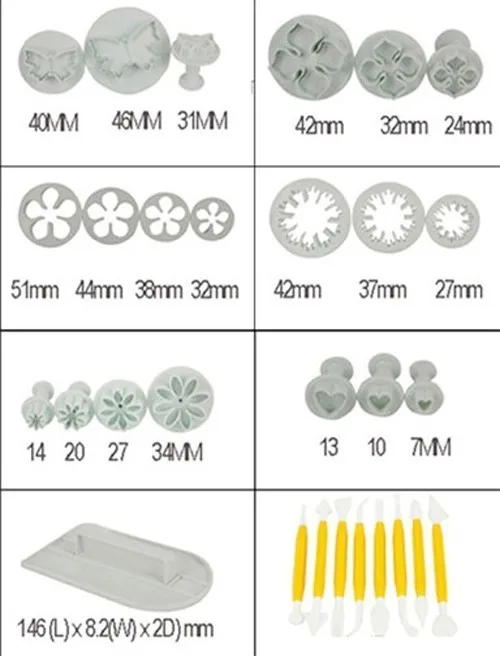 46 шт. смешивают помадка резак поршень плесень помады украшения торта Кухня выпечки Наборы инструментов десерт украсить советы Цвет случайный