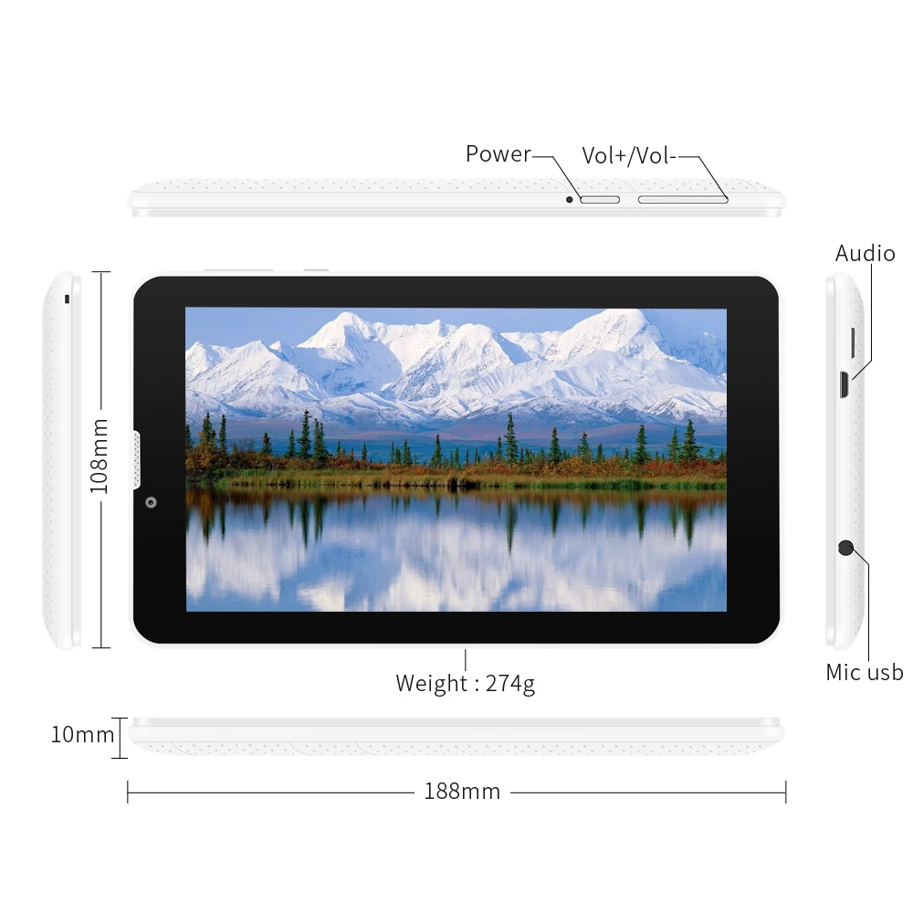 

Yuntab E706 7inch Android 5.1 Capacitive screen 1024*600 Tablet PC Quad-Core Dual Camera WiFi/Bluetooth 2800mAh(white)