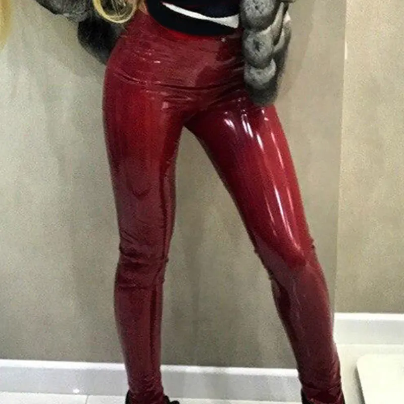

High Waist PU Leather Pants Women's Spring Autumn Lightly Leather Pencil Trousers Elastic Pants Streetwear Female Skinny Pants
