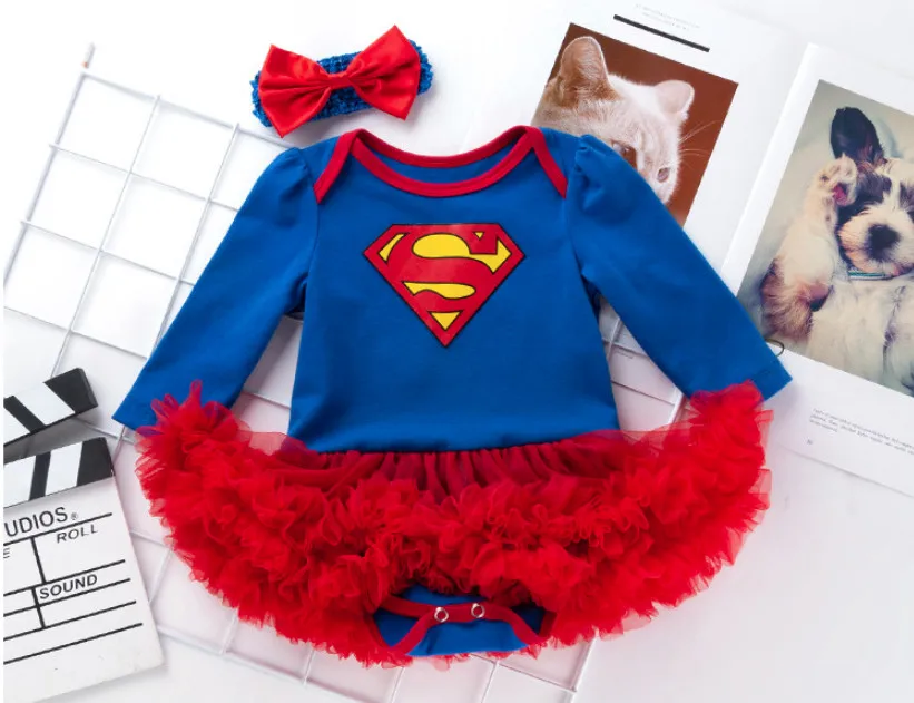 Новый комбинезон для маленьких девочек наборы ухода за кожей милые с длинными руками в стиле Супермена комбинезоны малышек и повязка на