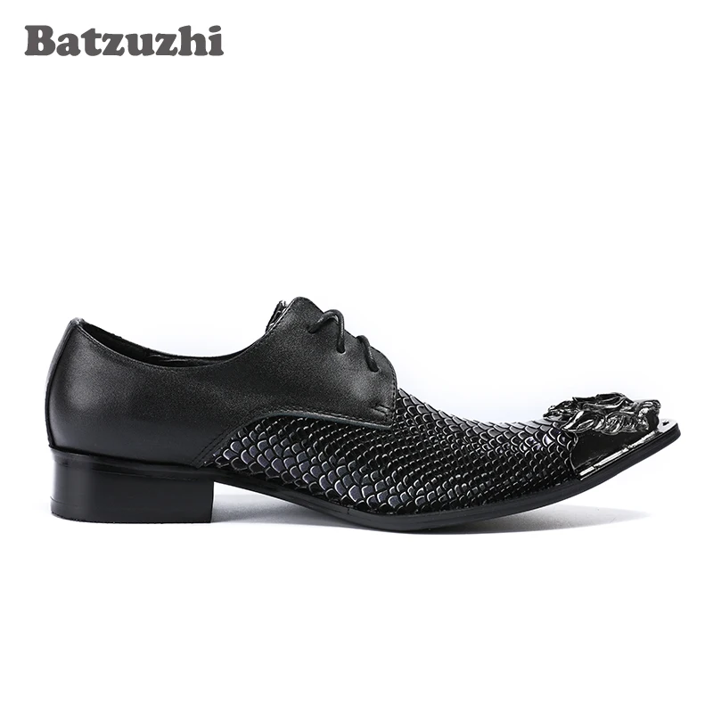 Vestir Ferro De Dedo Homens Genuínos Negócios Sepatu Peixe Apontado Batzuzhi Pria Luxo Sapatos Preto Couro Escamas qERdRw8fx
