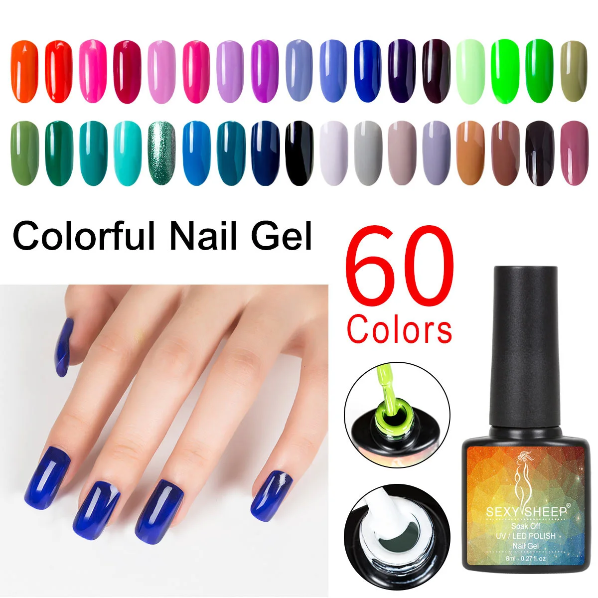 

8ML Gel Nail Polish UV Gel Nail Art Soak Off Gel Polish Semi-Permanent Varnish Red Black Purple Nails 60 Colors Manicure Lacquer