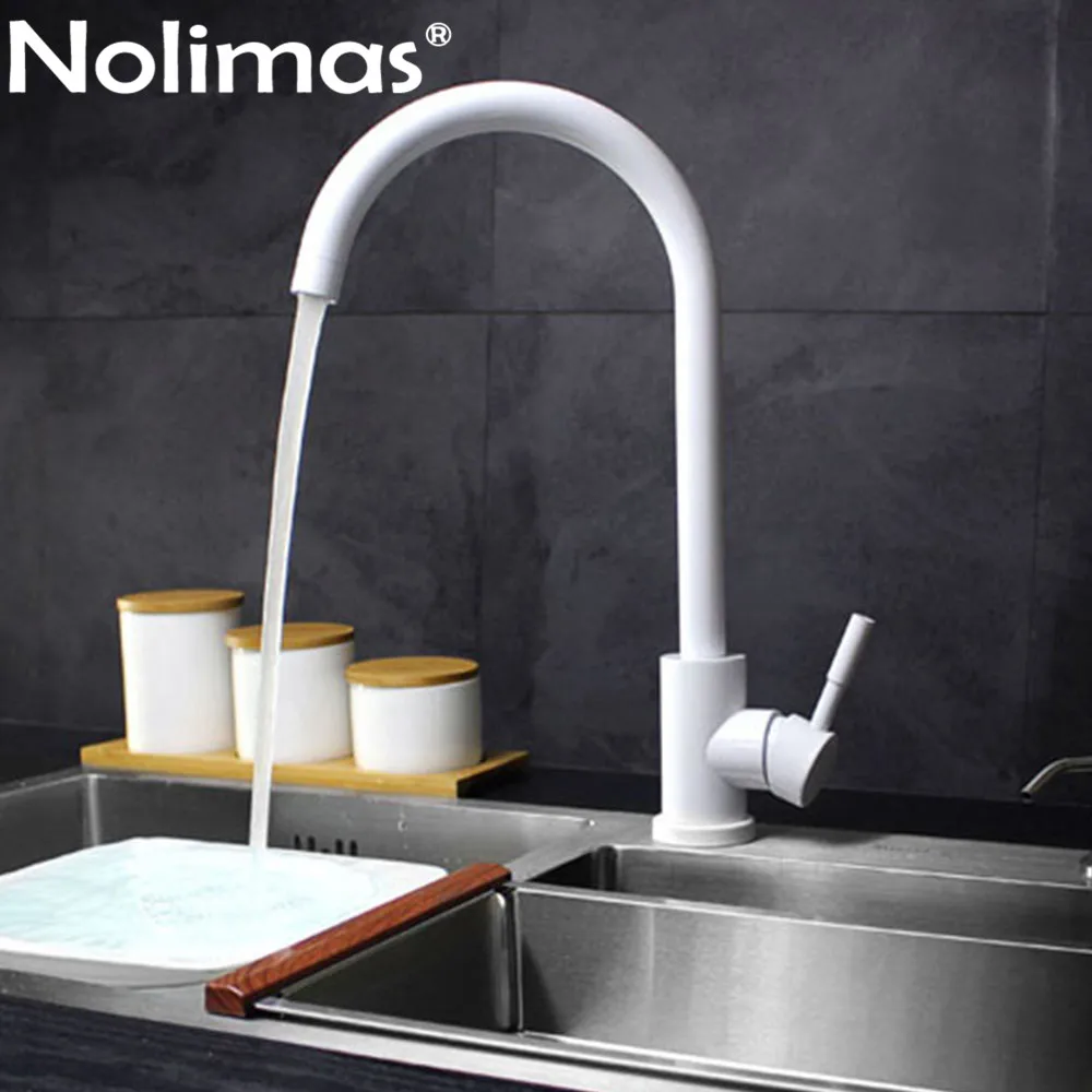 

SUS 304 stainlessl steel Tap Kitchen Faucets Contemporary White paint Spool Mixer Water Faucet With Hot And Cold Double Control