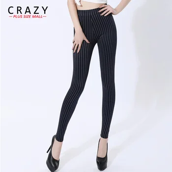

Crazy Plus Size Mall New 2019 XL- 5XL Fit 45-120kg Spring Plus Women Pencil Leggings High Elastic Striped Faux Denim Leggings