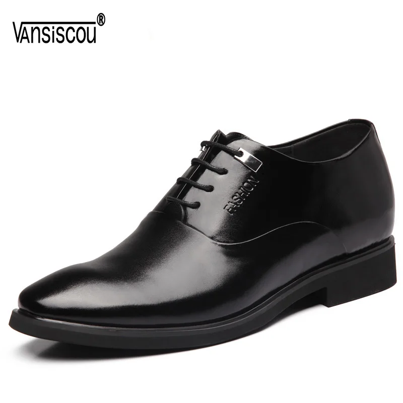 

VANSISCOU Men Oxfords Hidden Creativity Buckle Shoes Pointed Toe Patent Genuine Leather 6CM Increased Business Lace-Up Shoe Male