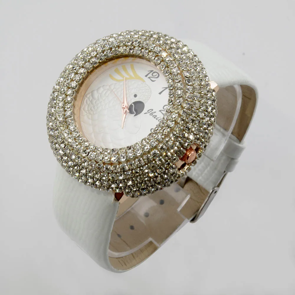 Japan Movt Ladies' Leather Band Watch Fashion Jewelry Simulated Diamond