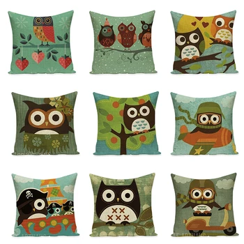 

Cute Owl Cushion Covers Cartoon Print Decorative Pillow Case for Sofa Throw Pillow Cases Office Home Textile Decor Gifts 45x45cm