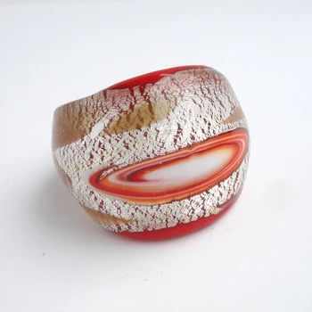 

RED SNAKE Fashion Rings Handmade Red and Silver color Foil Murano Glass Rings