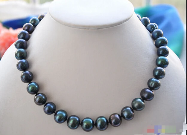 

HOT## Wholesale > P4152 HUGE 13mm ROUND PEACOCK BLACK FW PEARL NECKLACE 17IN 925ss