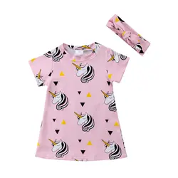 2018 новый милый Одежда для детей; малышей; девочек Единорог цельнокроеное платье с длинными рукавами хлопковое платье наряды От 1 до 5 лет
