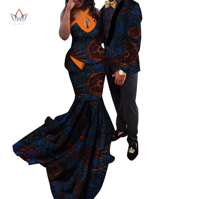 African Couple Clothes African Dresses for Women Bazin Riche Long Evening Dresses African Men Jacket Coat Clothing WYQ154