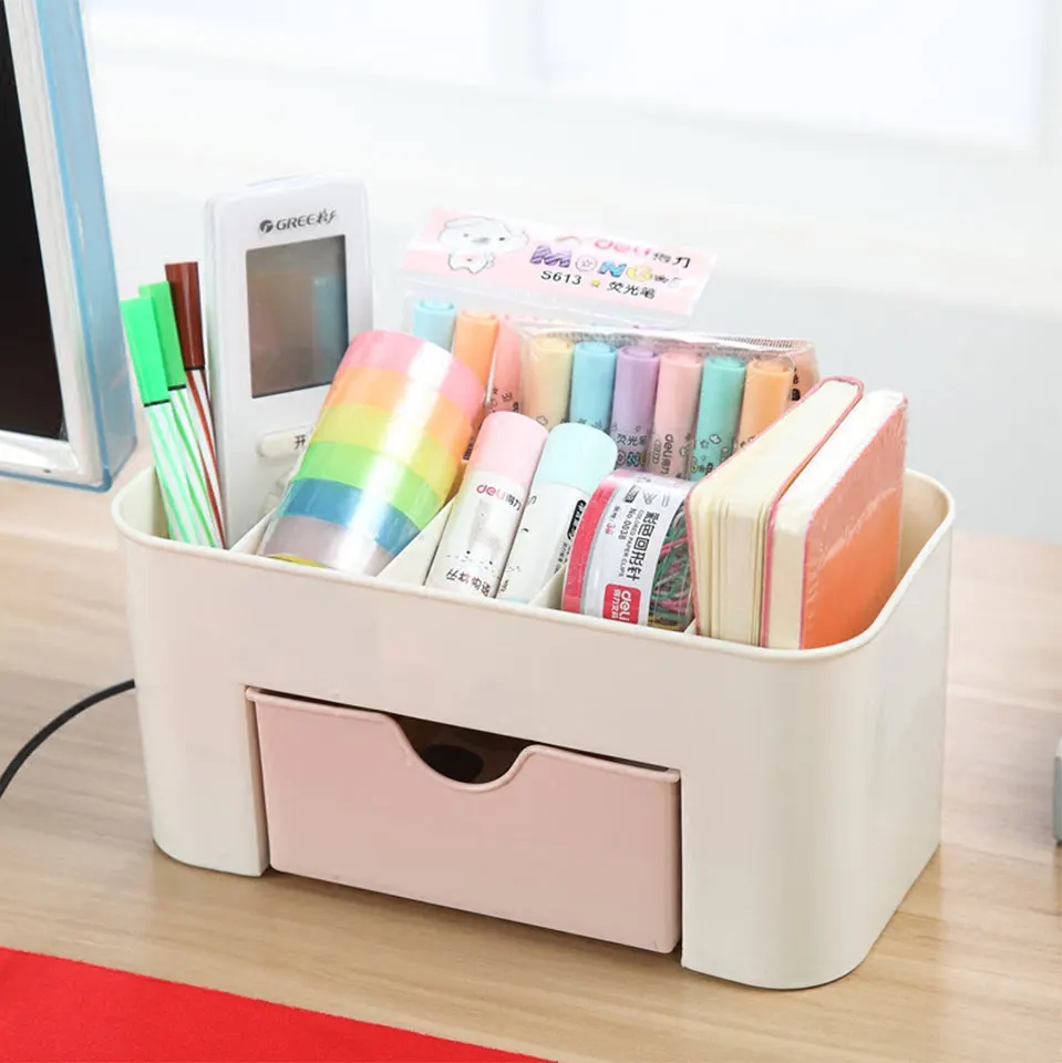 Plastic Makeup Organizer With Drawers Desktop Cosmetic Lipstick Brushes Jewelry Case Make Up Organizer Plastic Storage Box_02