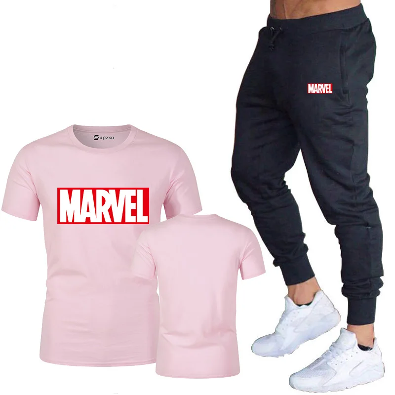 2019 MARVEL Print Men t shirts Two Pieces Sets Tracksuit Male/Female