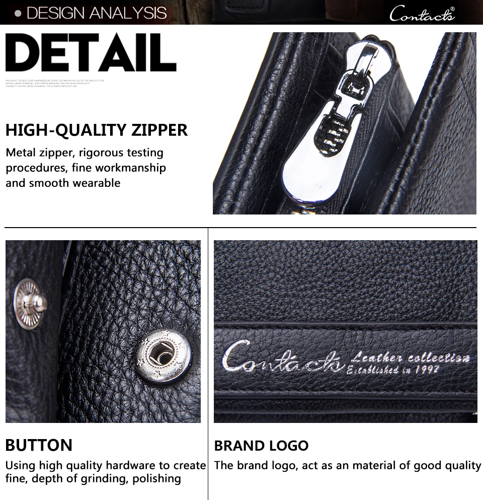 CONTACT'S Высококачественный, модный мужской бумажник из натуральной кожи с кармашками для денег и фото короткий кошелек для мужчин