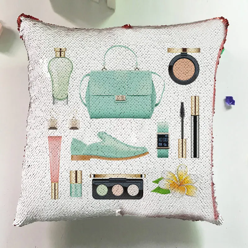 

Modern Home Colorful Decorative Cushion Custom Pillowcase Reversible Magic Sequin Pillow Perfume Lipstick Nice Cushion Cover J34