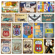 US Route 66 Vintage Metal Tin Signs American Road Car Motorcycles Plate Wall Poster Pub Bar Club Home Decor Garage Decoration