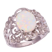 Blanco Del Ópalo de Fuego de plata Al Por Mayor Al Por Menor para Las Mujeres Joyería Del Anillo de Bodas Tamaño 5-12 OJ6729