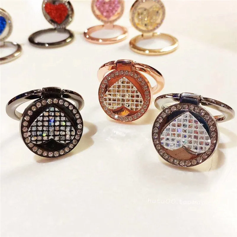 

SmartPhone Diamond 360 Degree Round Metal Stand Fashion Colorful Phone Holder Love Pattern Finger Ring For All Case Universal