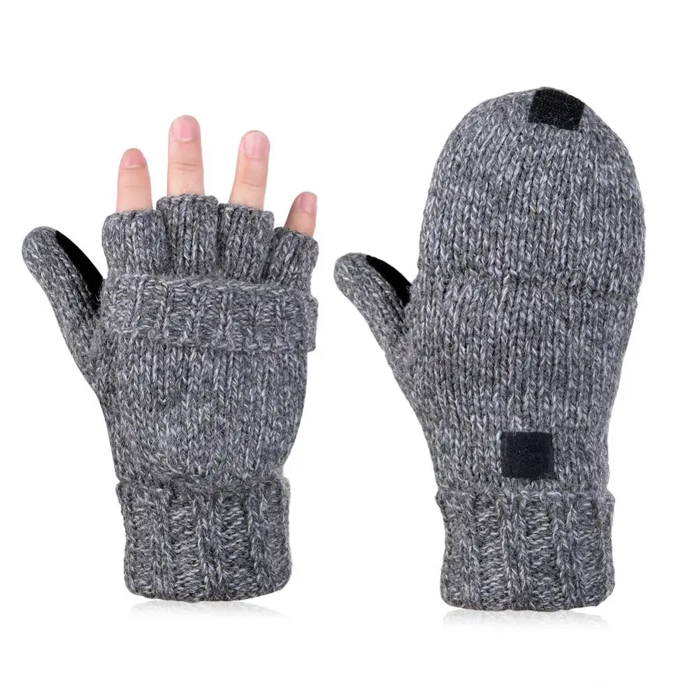 Vbiger Women Men Knitted Flip Top Gloves Winter Wool Gloves Mitten