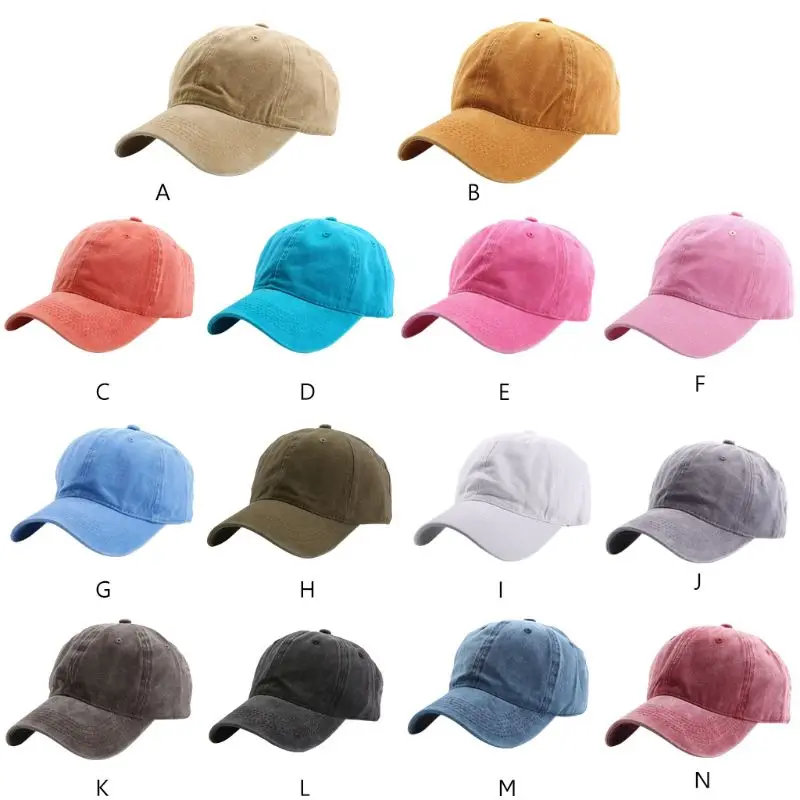 Унисекс Повседневная хлопковая винтажная моющаяся однотонная бейсбольная кепка с регулировкой металлической пряжкой хип-хоп Уличная шляпа для стрельбы 14 цветов