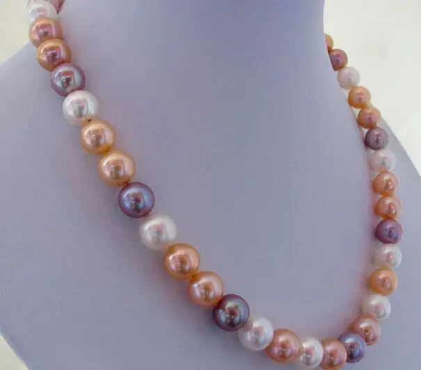 

Super 9-10mm Natural south sea genuine white gold multic round pearl necklace