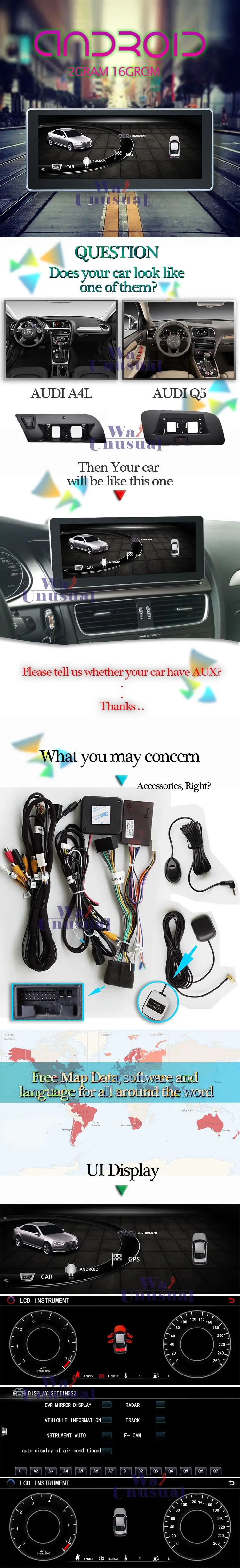 Best WANUSUAL 10.25Inch Quad Core 16G 2G RAM Android 6.0 GPS Navigation for Audi A4L A5 Q5 2012 2013 2014 2015 2016 2017 With BT WIFI 9