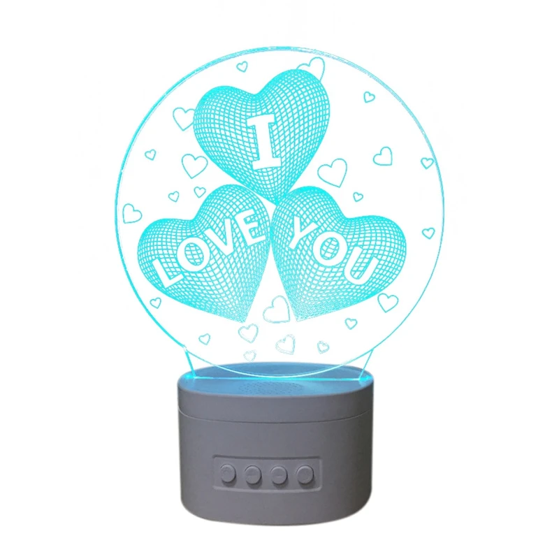 

Valentine'S Day 3D Visual Illusion Night Light With Bluetooth Speaker Base Led Desk Lamp, 5 Colors Modified Usb, Children Baby