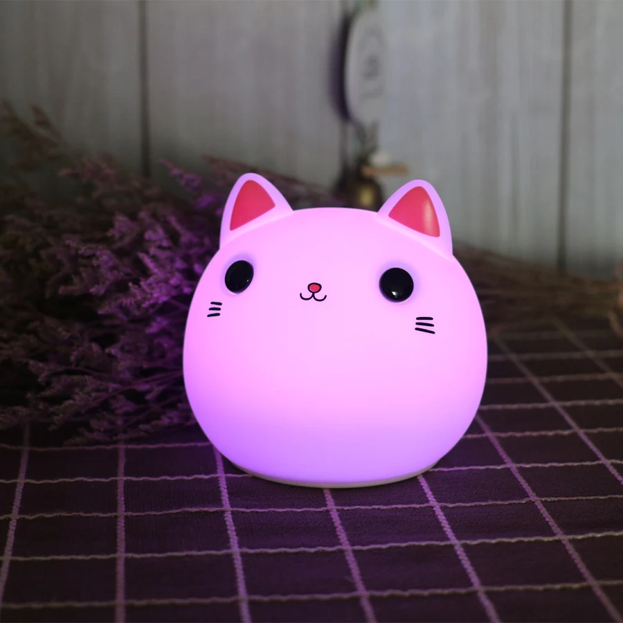 Touch Cat Led Night Light Silicone Baby Children Kids Gift Animal Bedside Desk Table Lamp Decoration for Bedroom Living Room
