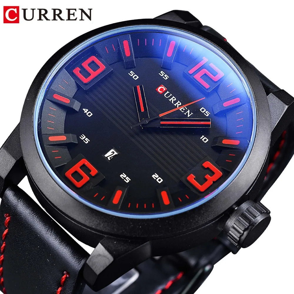 CURREN Fashion Red 3D Dial Blue Glass Military Mens Sport Wrist Watches